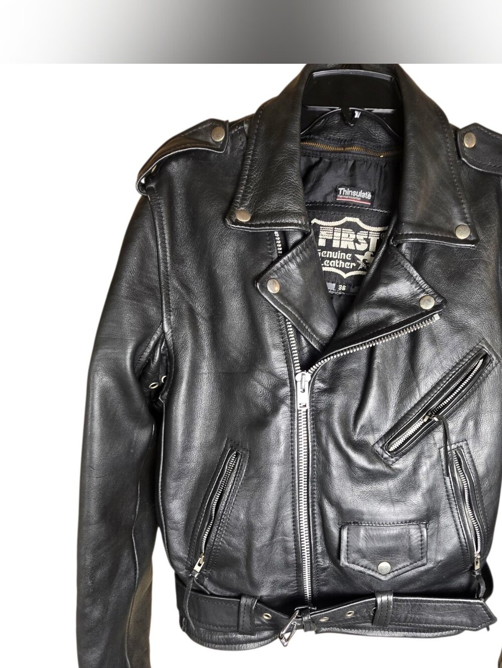 Thinsulate First Genuine Leather Womens Leather Biker Jacket Size 36 (Small)